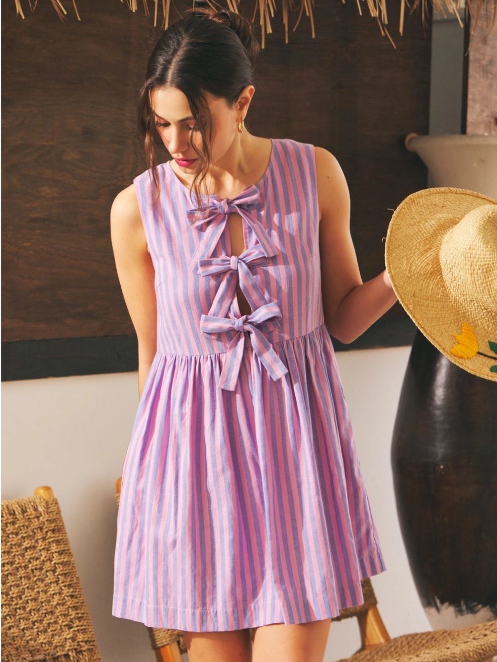 NWT Striped Mini Dress with Bow Detail - Picture 3 of 15
